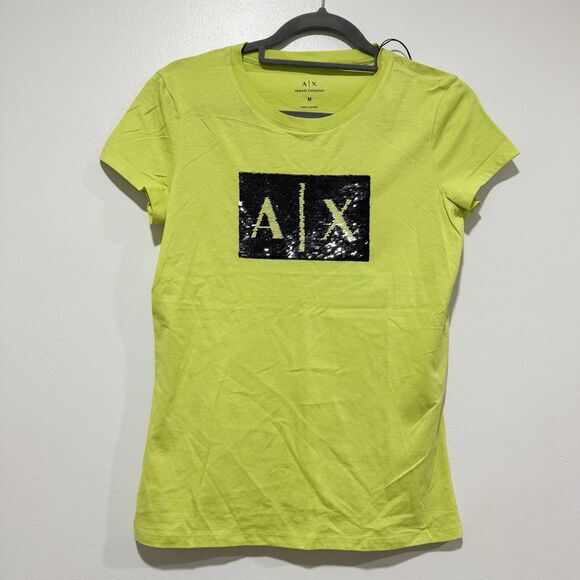 A|X Armani Exchange Short Sleeve Crew Neck T-Shirt Neon Green Women Sz Medium - Picture 1 of 7